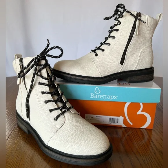Baretraps Amysue Light Goth Combat Grunge Zip Cream White Ankle Boots Size 10 - Picture 1 of 8